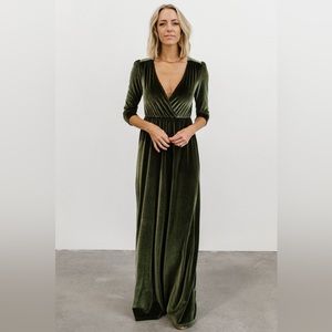 Olive Green, Baltic Born, Sofia Velvet Maxi Dress